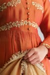 Mushio_Orange Chanderi Silk Threadwork Round Resham Floral Anarkali _at_Aza_Fashions