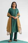 Mushio_Green Chanderi Silk Embellished Pleated Round Mishika Bodice Anarkali _Online_at_Aza_Fashions