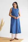 Buy_Mushio_Blue Chanderi Silk Embellished Bead Round Lavanya Straight Kurta _at_Aza_Fashions