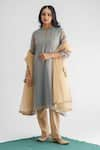 Mushio_Blue Kurta Georgette Tissue Woven Round Stripe Pant Set _Online_at_Aza_Fashions