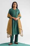 Mushio_Green Anarkali Chanderi Silk Embellished Pleated Mishika Bodice Pant Set _Online_at_Aza_Fashions