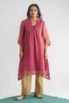 Mushio_Purple Kurta And Pant Cotton Woven Stripe Blunt V Rim Jhim Bead Embellished Set_Online_at_Aza_Fashions