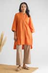 Buy_Mushio_Orange Kurta Chanderi Silk Embroidery Thread Mandarin Amvi Shirt And Pant Set _at_Aza_Fashions