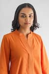 Shop_Mushio_Orange Kurta Chanderi Silk Embroidery Thread Mandarin Amvi Shirt And Pant Set _Online_at_Aza_Fashions