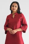 Buy_Mushio_Maroon Kurta Chanderi Silk Embroidery Thread Mandarin Sindoori And Pant Set _Online_at_Aza_Fashions