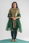 Buy_Mushio_Green Kurta Handwoven Stripe Chanderi Silk Embroidery Gul Floral And Pant Set_at_Aza_Fashions