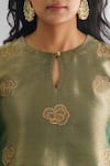 Shop_Mushio_Green Kurta Handwoven Stripe Chanderi Silk Embroidery Gul Floral And Pant Set_Online_at_Aza_Fashions