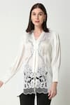 Neha Gursahani_White Viscose Organza Embroidered Floral Collared Shirt _Online_at_Aza_Fashions