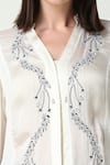 Neha Gursahani_White Viscose Organza Embroidered Floral Collared Shirt _at_Aza_Fashions