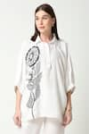 Neha Gursahani_White Cotton Linen Embroidered Bead Collared Floral Motif Shirt _Online_at_Aza_Fashions