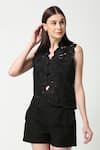 Buy_Neha Gursahani_Black Cotton Linen Cutwork Sleeveless Waistcoat _Online_at_Aza_Fashions