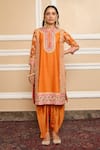 Buy_Sheetal Batra_Orange Kurta Silk Chanderi Embroidery Mehnoor Floral And Dhoti Pant Set_at_Aza_Fashions