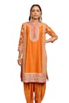 Buy_Sheetal Batra_Orange Kurta Silk Chanderi Embroidery Mehnoor Floral And Dhoti Pant Set_Online_at_Aza_Fashions