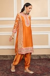 Shop_Sheetal Batra_Orange Kurta Silk Chanderi Embroidery Mehnoor Floral And Dhoti Pant Set