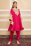 Buy_Sheetal Batra_Pink Choga Silk Chanderi Embroidery Kashmiri Tilla Mehrish Yoke And Salwar Set_at_Aza_Fashions