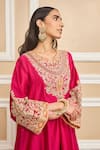 Sheetal Batra_Pink Choga Silk Chanderi Embroidery Kashmiri Tilla Mehrish Yoke And Salwar Set_at_Aza_Fashions