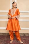 Buy_Sheetal Batra_Orange Choga Silk Chanderi Embroidery Kashmiri Mehrish Floral And Salwar Set_at_Aza_Fashions