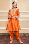 Buy_Sheetal Batra_Orange Choga Silk Chanderi Embroidery Kashmiri Mehrish Floral And Salwar Set _at_Aza_Fashions