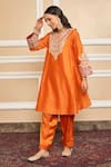 Buy_Sheetal Batra_Orange Choga Silk Chanderi Embroidery Kashmiri Mehrish Floral And Salwar Set_Online_at_Aza_Fashions