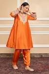 Shop_Sheetal Batra_Orange Choga Silk Chanderi Embroidery Kashmiri Mehrish Floral And Salwar Set _at_Aza_Fashions