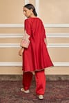 Shop_Sheetal Batra_Red Choga Silk Chanderi Embroidery Kashmiri Mehrish Applique And Salwar Set_at_Aza_Fashions