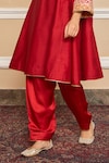 Sheetal Batra_Red Choga Silk Chanderi Embroidery Kashmiri Mehrish Applique And Salwar Set_Online_at_Aza_Fashions