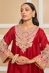 Shop_Sheetal Batra_Red Choga Silk Chanderi Embroidery Kashmiri Mehrish Applique And Salwar Set _Online_at_Aza_Fashions