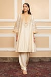 Buy_Sheetal Batra_Ivory Choga Silk Chanderi Embroidery Kashmiri Tilla Mohsina And Salwar Set_at_Aza_Fashions