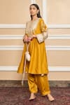 Buy_Sheetal Batra_Yellow Choga Silk Chanderi Embroidery Mohsina Gota Applique Work And Salwar Set_Online_at_Aza_Fashions