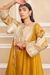 Sheetal Batra_Yellow Choga Silk Chanderi Embroidery Mohsina Gota Applique Work And Salwar Set_at_Aza_Fashions