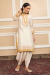 Buy_Sheetal Batra_Ivory Kurta Silk Chanderi Embroidery Kashmiri Myreen Short And Dhoti Pant Set _at_Aza_Fashions