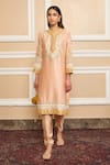 Buy_Sheetal Batra_Pink Kurta Silk Chanderi Embroidery Myreen Gota Work Short And Dhoti Pant Set_at_Aza_Fashions