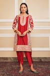 Buy_Sheetal Batra_Red Kurta Silk Chanderi Embroidery Mehnoor Applique Work And Dhoti Pant Set_at_Aza_Fashions