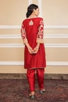 Shop_Sheetal Batra_Red Kurta Silk Chanderi Embroidery Mehnoor Applique Work And Dhoti Pant Set_at_Aza_Fashions