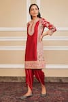 Sheetal Batra_Red Kurta Silk Chanderi Embroidery Mehnoor Applique Work And Dhoti Pant Set_Online_at_Aza_Fashions