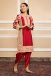 Buy_Sheetal Batra_Red Kurta Silk Chanderi Embroidery Mehnoor Applique Work And Dhoti Pant Set_Online_at_Aza_Fashions