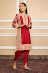 Buy_Sheetal Batra_Red Kurta Silk Chanderi Embroidery Mehnoor Applique Work And Dhoti Pant Set _Online_at_Aza_Fashions