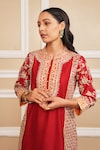 Shop_Sheetal Batra_Red Kurta Silk Chanderi Embroidery Mehnoor Applique Work And Dhoti Pant Set_Online_at_Aza_Fashions