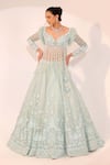 Buy_Sidhaarth & Disha_Blue Net And Organza Hand Embroidery Sequins Floral Lehenga With Peplum Blouse _at_Aza_Fashions