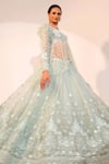 Sidhaarth & Disha_Blue Net And Organza Hand Embroidery Sequins Floral Lehenga With Peplum Blouse _Online_at_Aza_Fashions