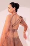 Buy_Sidhaarth & Disha_Brown Net Embroidery Crystal Sweetheart Neck Stripe Cape Blouse And Lehenga Set _Online_at_Aza_Fashions