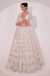 Buy_Sidhaarth & Disha_Ivory Net Embroidery Sequin V Neck Chevron Bridal Lehenga Set _at_Aza_Fashions