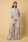 Buy_Nakul Sen_Grey 100% Silk Chiffon Embroidered Sequins Round Kurta Gharara Set_at_Aza_Fashions