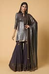 Buy_Nakul Sen_Grey 100% Silk Chiffon Embroidered Sequins Stand Color Block Kurta Gharara Set_at_Aza_Fashions