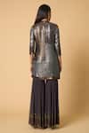 Shop_Nakul Sen_Grey 100% Silk Chiffon Embroidered Sequins Stand Color Block Kurta Gharara Set_at_Aza_Fashions