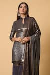 Nakul Sen_Grey 100% Silk Chiffon Embroidered Sequins Stand Color Block Kurta Gharara Set_at_Aza_Fashions