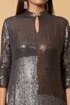 Buy_Nakul Sen_Grey 100% Silk Chiffon Embroidered Sequins Stand Color Block Kurta Gharara Set