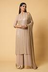 Shop_Nakul Sen_Beige 100% Silk Chiffon Embroidered Sequins Round Striped Kurta Palazzo Set_Online_at_Aza_Fashions