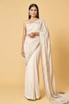 Buy_Nakul Sen_Ivory 100% Silk Chiffon Embroidered Diagonal Saree With Unstitched Bouse Piece_at_Aza_Fashions