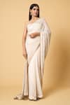 Buy_Nakul Sen_Ivory 100% Silk Chiffon Embroidered Diagonal Saree With Unstitched Bouse Piece_Online_at_Aza_Fashions